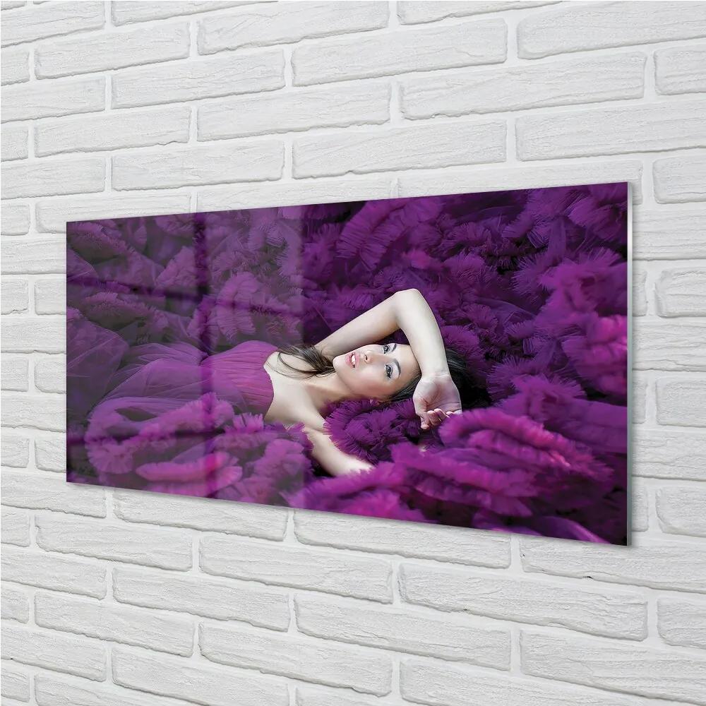 Obraz na skle žena purple 100x50 cm