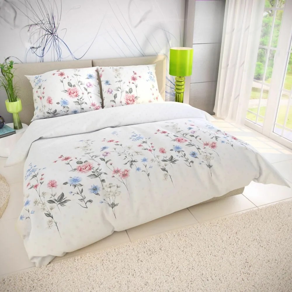 Kvalitex Bavlnené obliečky Delux Lúka ružová, 140 x 220 cm, 70 x 90 cm, 140 x 220 cm, 70 x 90 cm