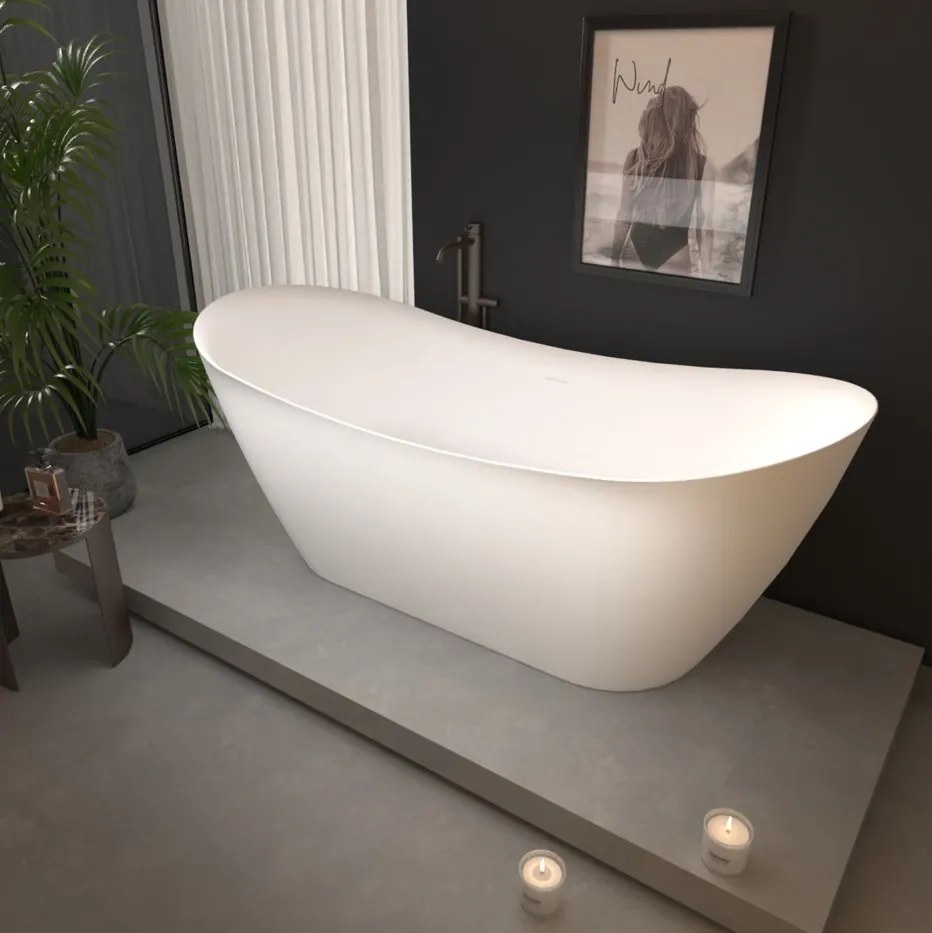 Erga Lina, voľne stojaca vaňa 170x75 cm + odtoková zátka, biela lesklá, ERG-LINA-170075-WH-WH