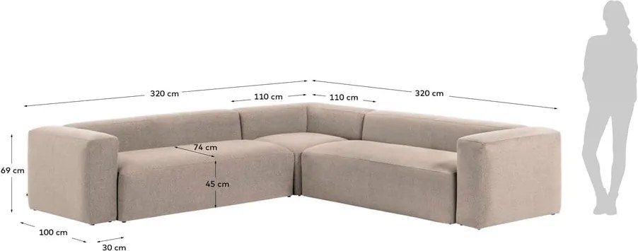 Béžová ženilková rohová pohovka Blok – Kave Home