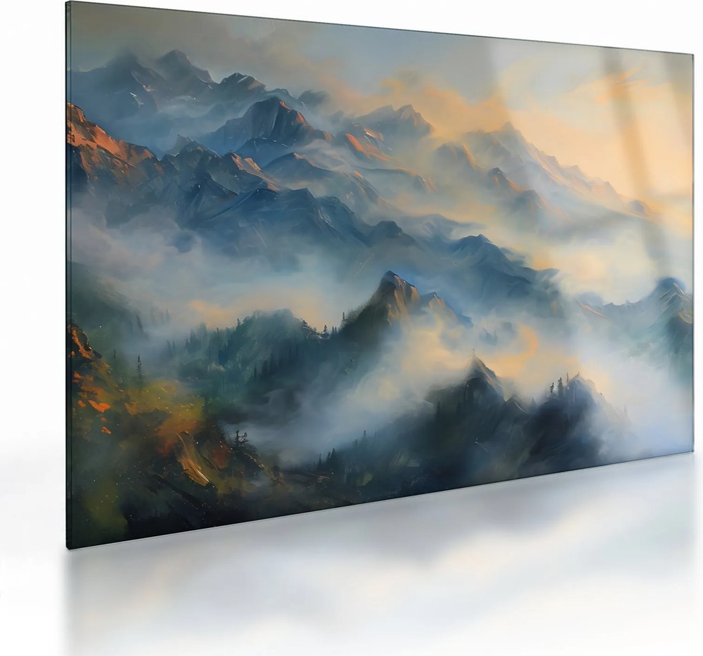 Sklenený obraz - Maľovaná horská krajina (70x50 cm)