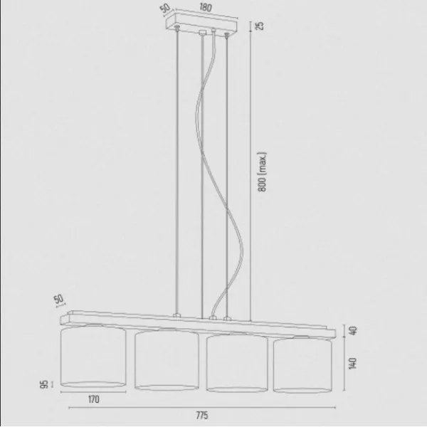 Argon 1814 - Luster na lanku CANOA 4xE27/15W/230V čierna
