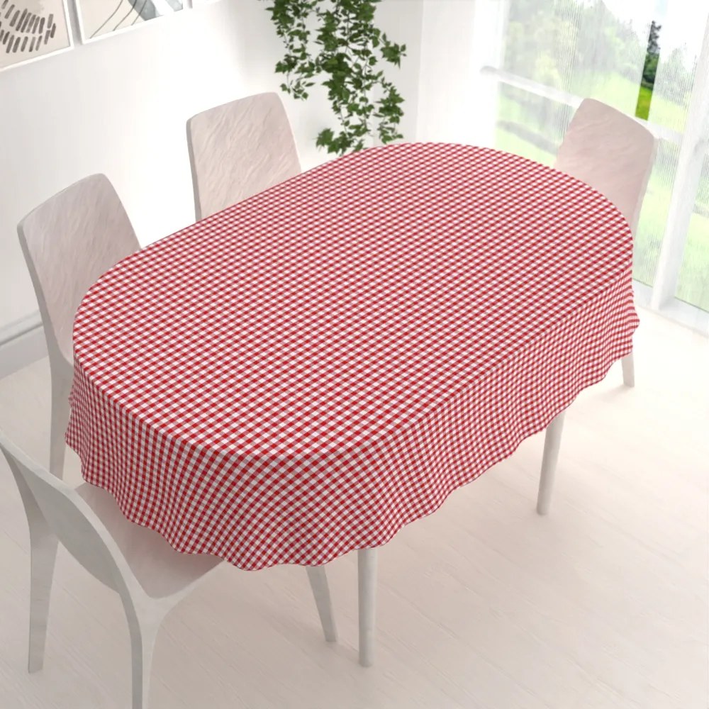 Biante Bavlnený oválny obrus Olivia OL-008 Červeno-biela kocka malá 140x200 cm
