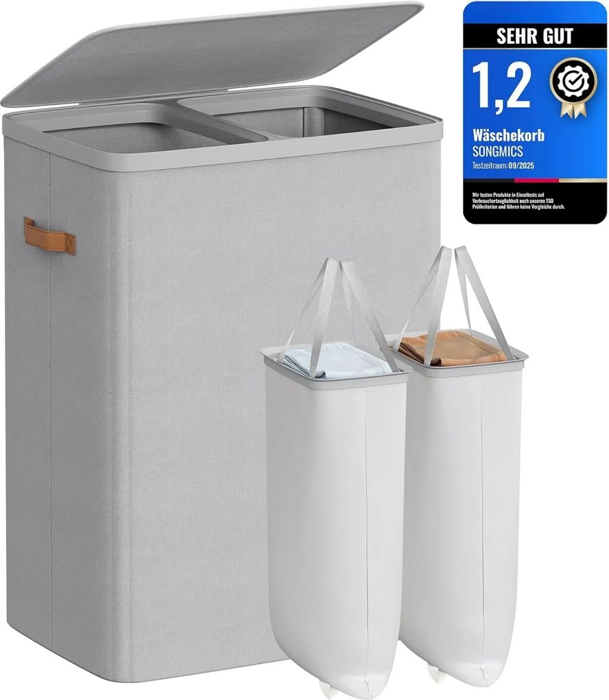 SONGMICS kôš na prádlo 170 L, 56 × 40 × 75 cm, šedý