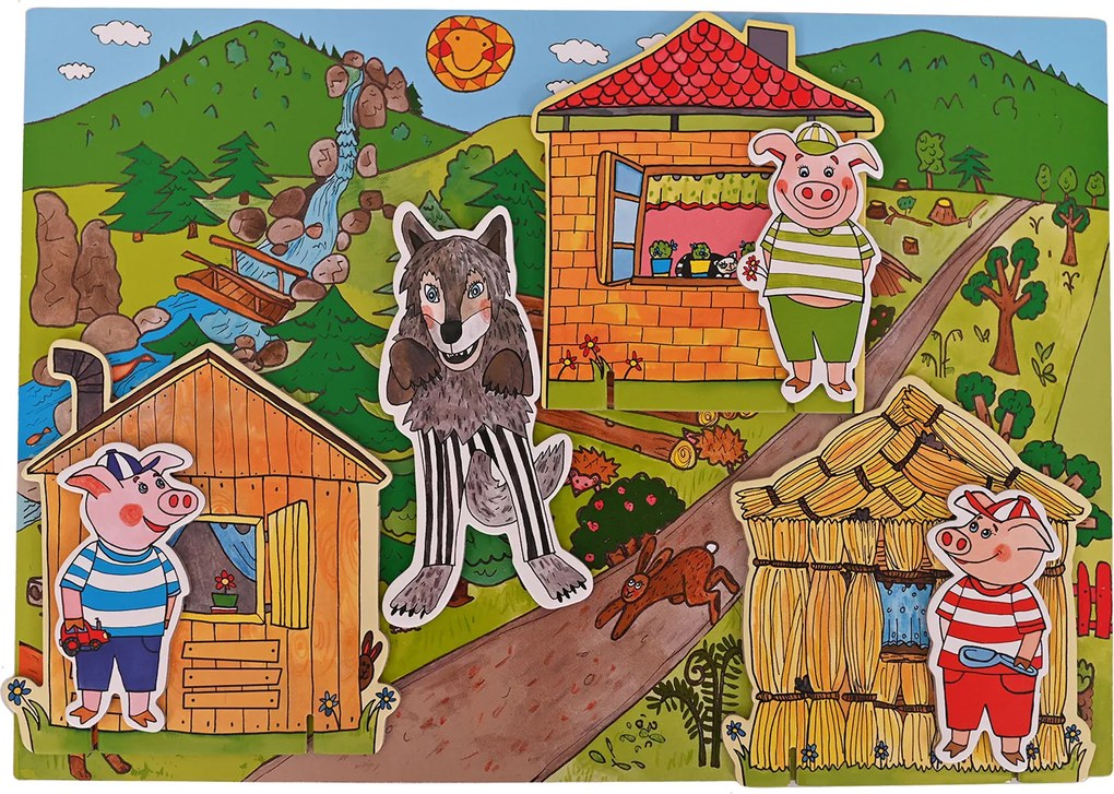 MARIONETINO Bábkové divadlo so zvieratkami – prasiatka a kozliatka (kompletný set, 15 bábok)