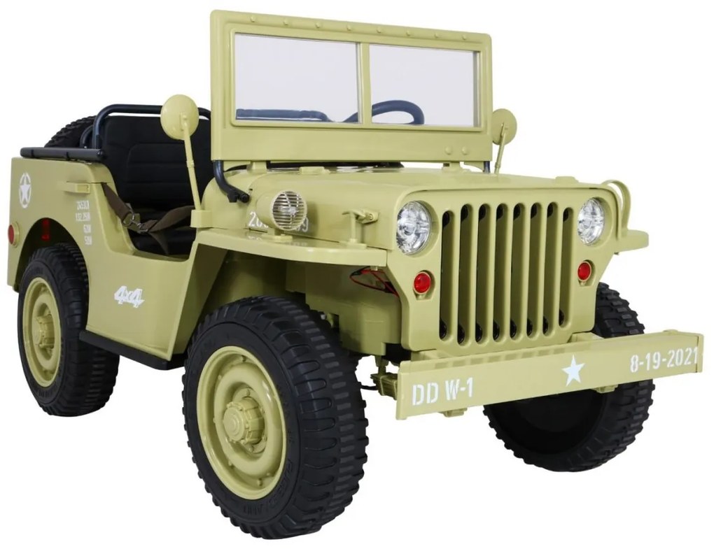 RAMIZ Elektrické autíčko - Retro vojenské vozidlo 4x4 - piesková - 158cm x 80cm x 82cm - MOTOR - 4x45W BATÉRIA - 12V / 14Ah- 2