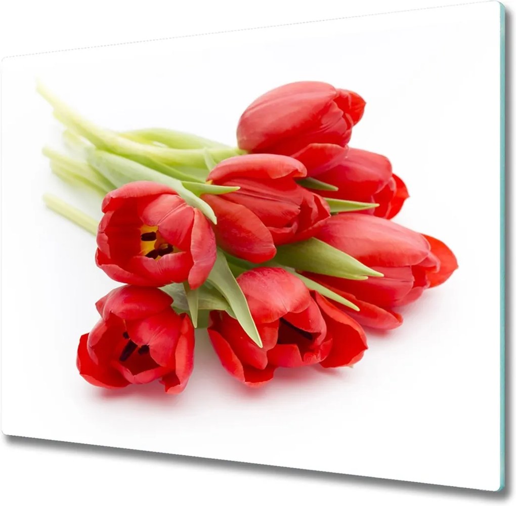 Sklenené doska do kuchyne  Červené tulipány