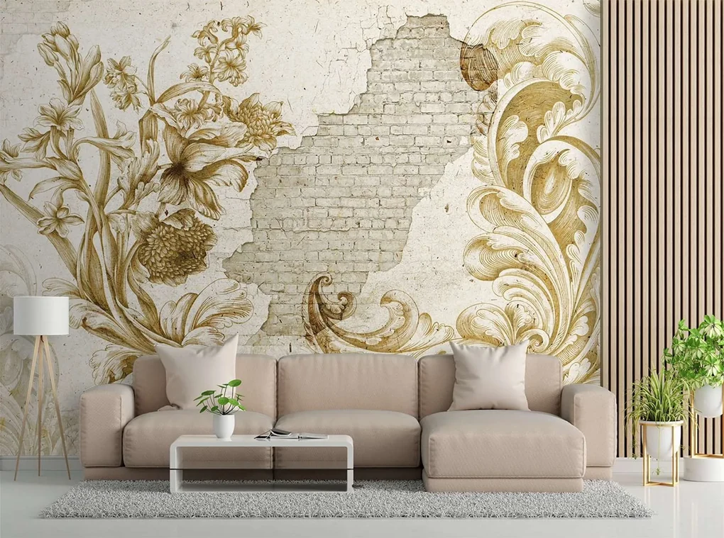 Gario Fototapeta Rastlinné fresky na padajúcej omietke Materiál: Vliesová, Rozmery: 400 x 280 cm