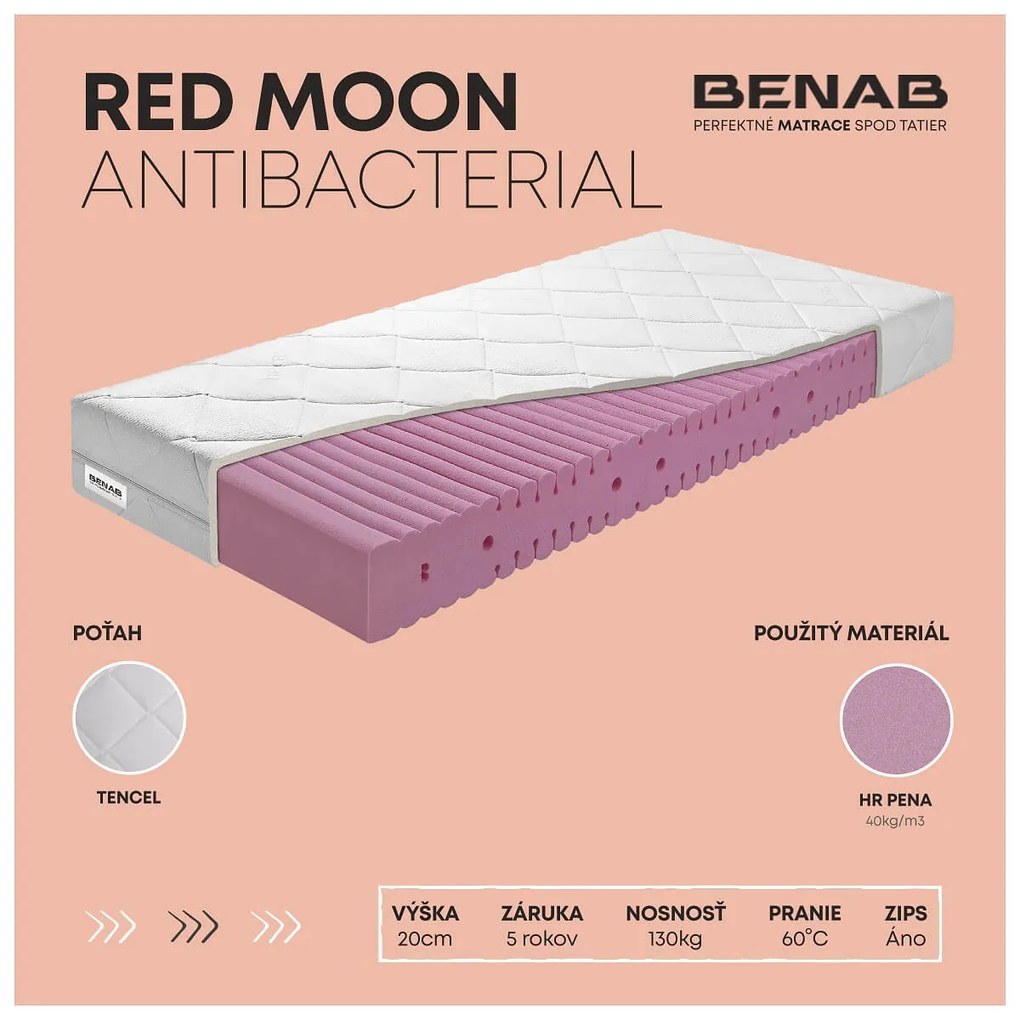 BENAB RED MOON ANTIBACTERIAL antibakteriálny matrac 200x200 cm Poťah Tencel