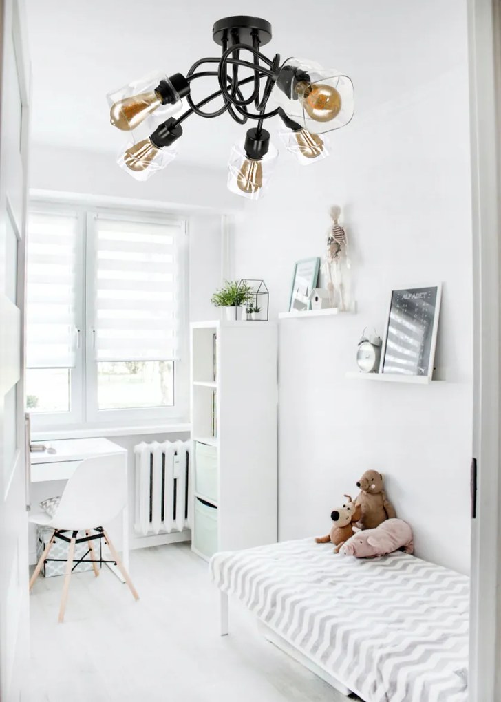 BERGE LED luster stropné svietidlo 5xE27, skladací, priehľadný sklenený štvorec