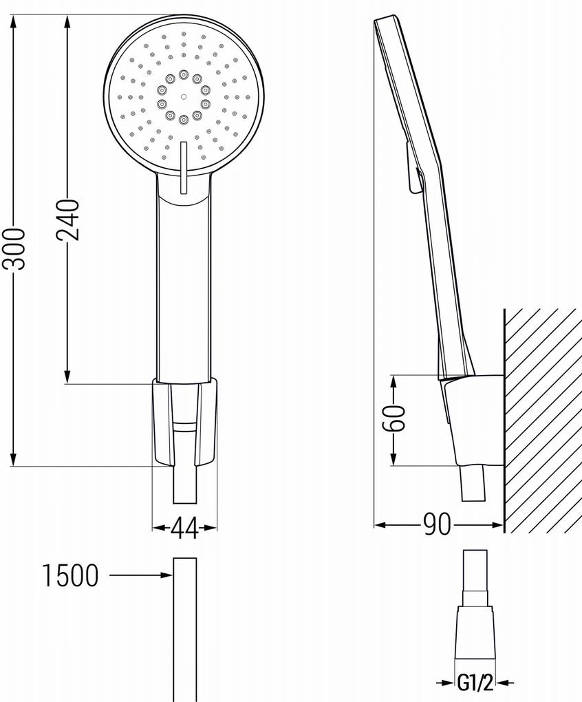Mexen príslušenstvo - 1-bodový ručný sprchový set R-40, grafit, 785405052-66