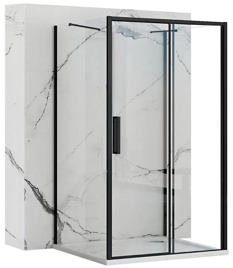 Rea Rapid Slide Wall, 3-stenný sprchovací kút s posuvnými dverami 160 (dvere) x 80 (stena) x 195 cm, 6mm číre sklo, čierny profil, KPL-09892