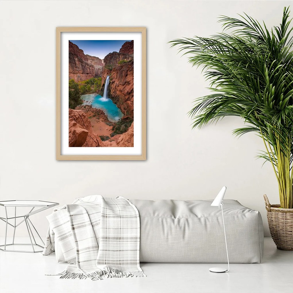 Gario Plagát Modrý vodopád medzi skalami Farba rámu: Bez rámu, Rozmery: 30 x 45 cm