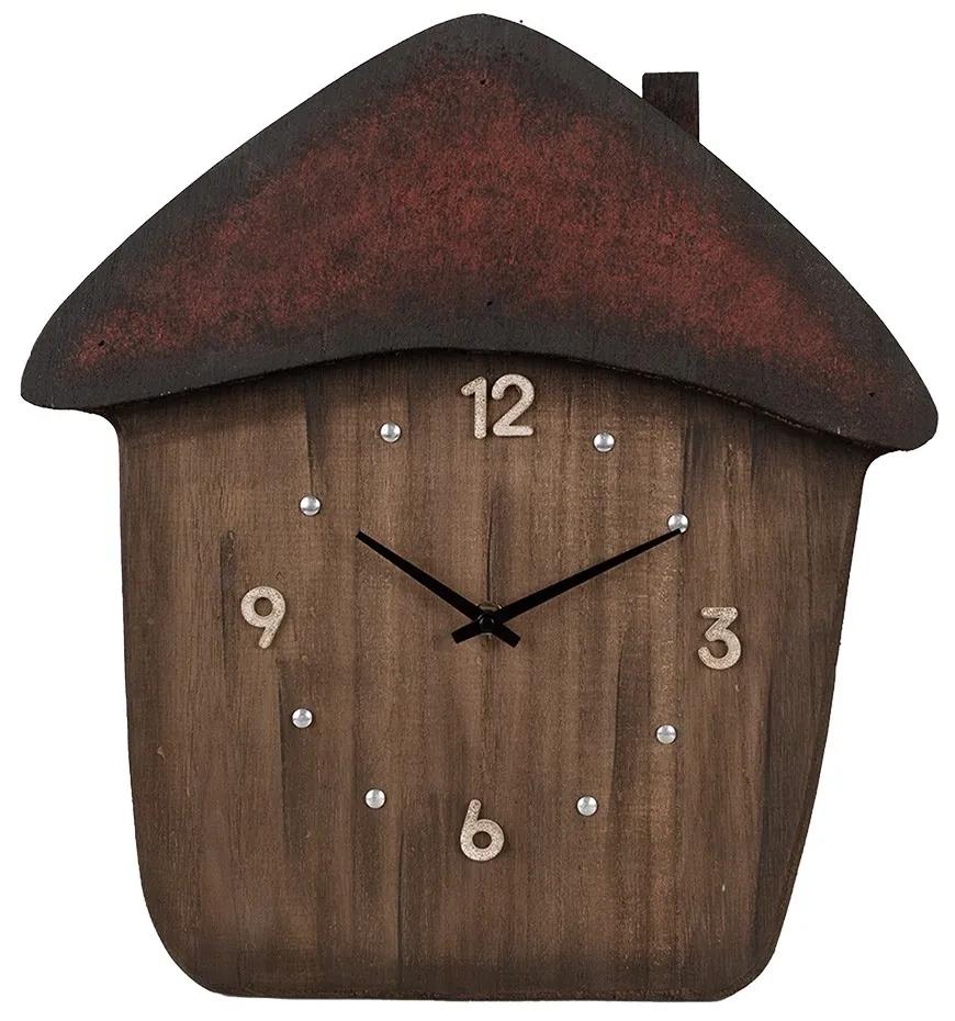 Drevené nástenné hodiny v tvare domčeka - 37*4*40 cm / 1*AA