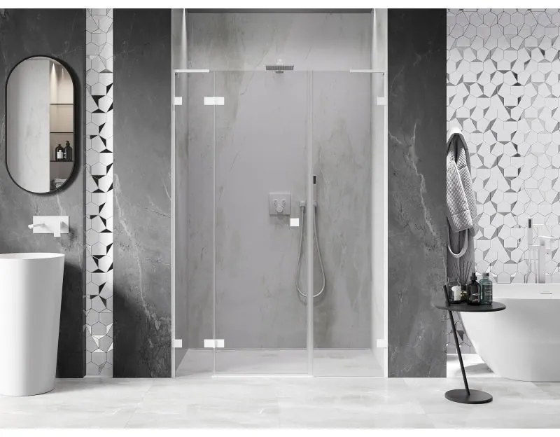 Mexen Lunar L, ľavé otočné sprchové dvere 160 cm, 8mm číre sklo, biely profil, 834SL-160-050-20-00-L