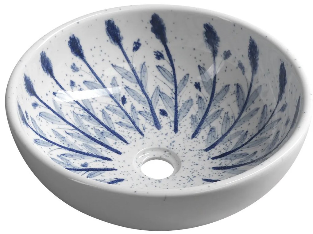 Sapho, PRIORI keramické umývadlo, priemer 41 cm, farba biela s modrou maľbou, PI028
