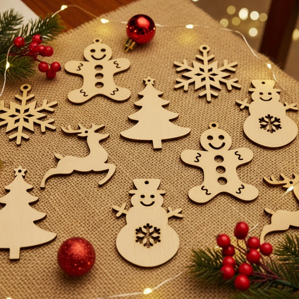 Krásne drevené vianočné ozdoby 10 ks