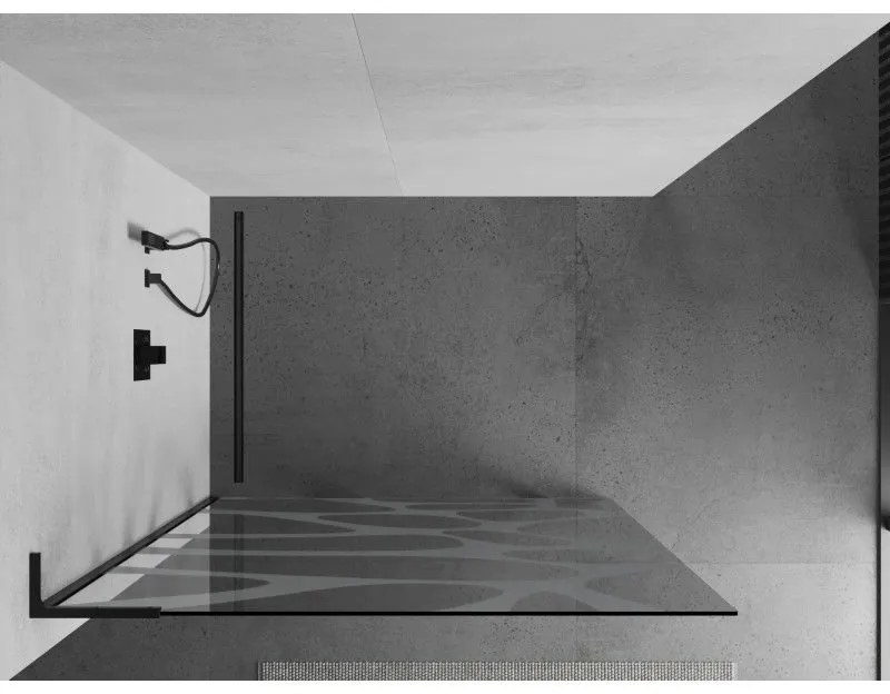 Mexen Kioto L, sprchová zástena Walk-In 80 x 200 cm, 8mm číre sklo biely vzor, čierny profil, 800-080-103-70-97