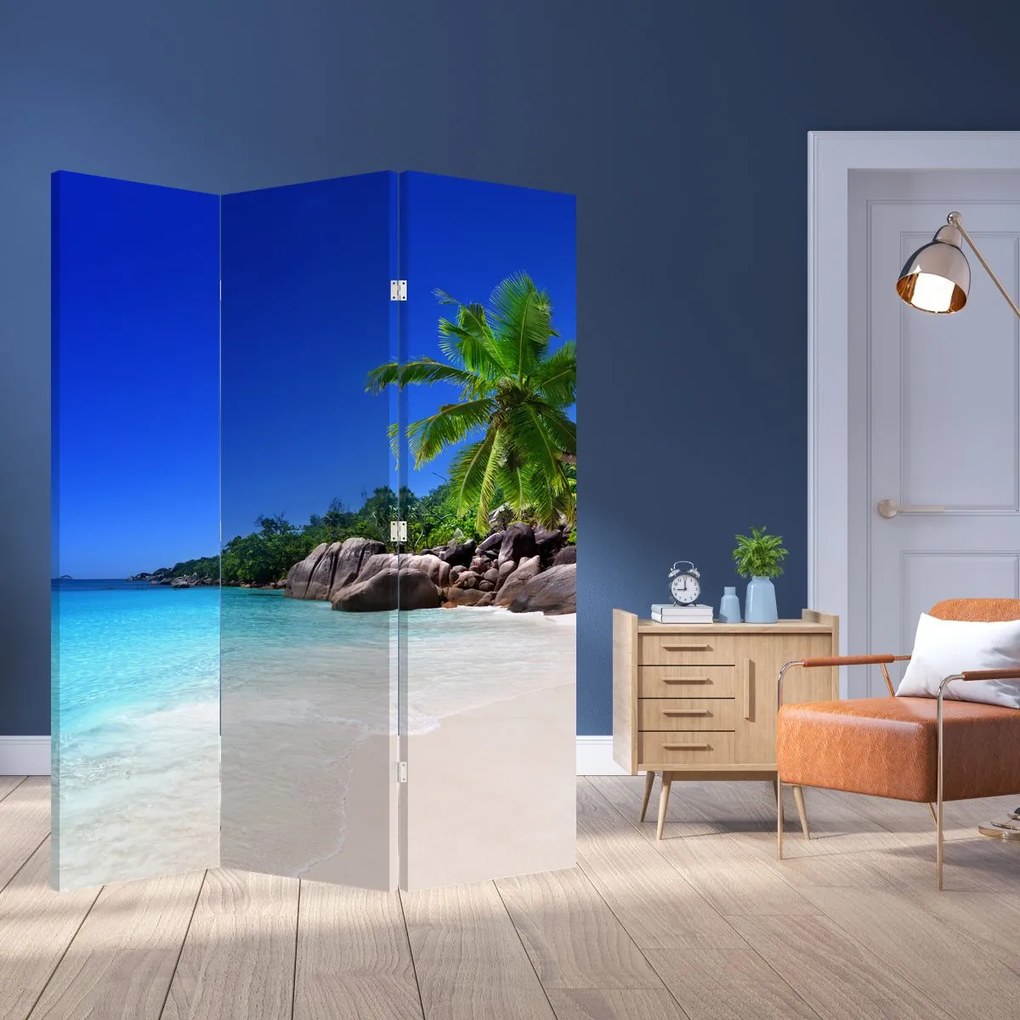 Paraván - Pláž na Praslin ostrove (126x170 cm)