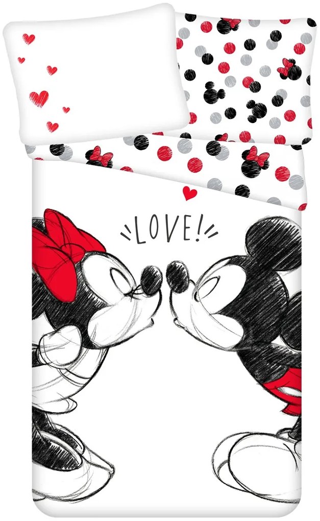 Bavlnené posteľné obliečky Zamilovaní Minnie &amp; Mickey Mouse - Disney - 100% bavlna - 70 x 90 cm + 140 x 200 cm