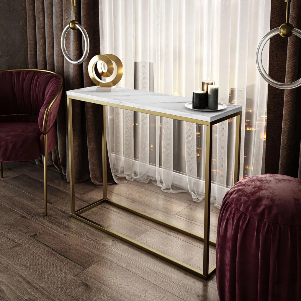 KONZOLA BELLA BIELY MRAMOR / ZLATÝ PODSTAVEC 100