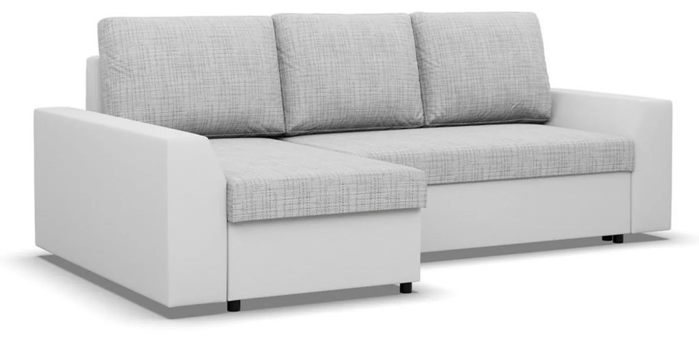 Rohová rozkladacia sedacia súprava PAUL látka v kombinácii s eko-kožou Ľavá Sivá/biela