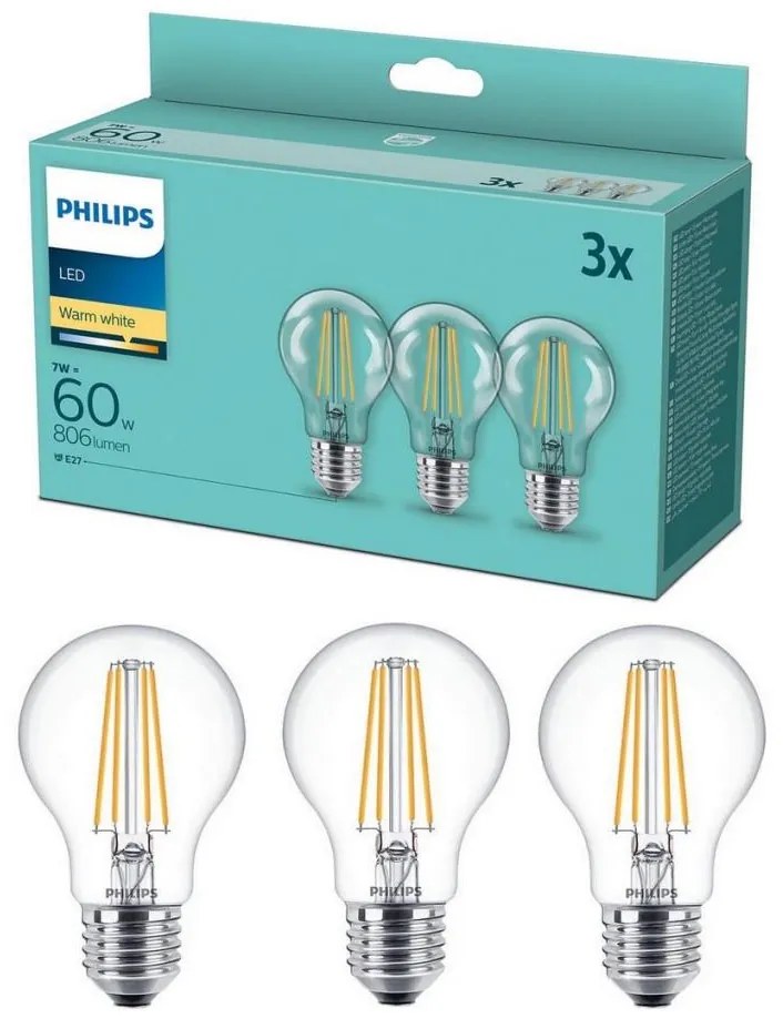 SADA 3x LED Žiarovka VINTAGE Philips A60 E27/7W/230V 2700K