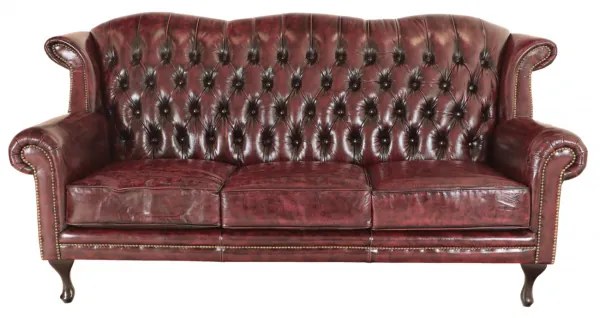 Indický nábytok - Pohovka trojmiestna Chesterfield Crown z pravej hovädzej kože New Red New Red