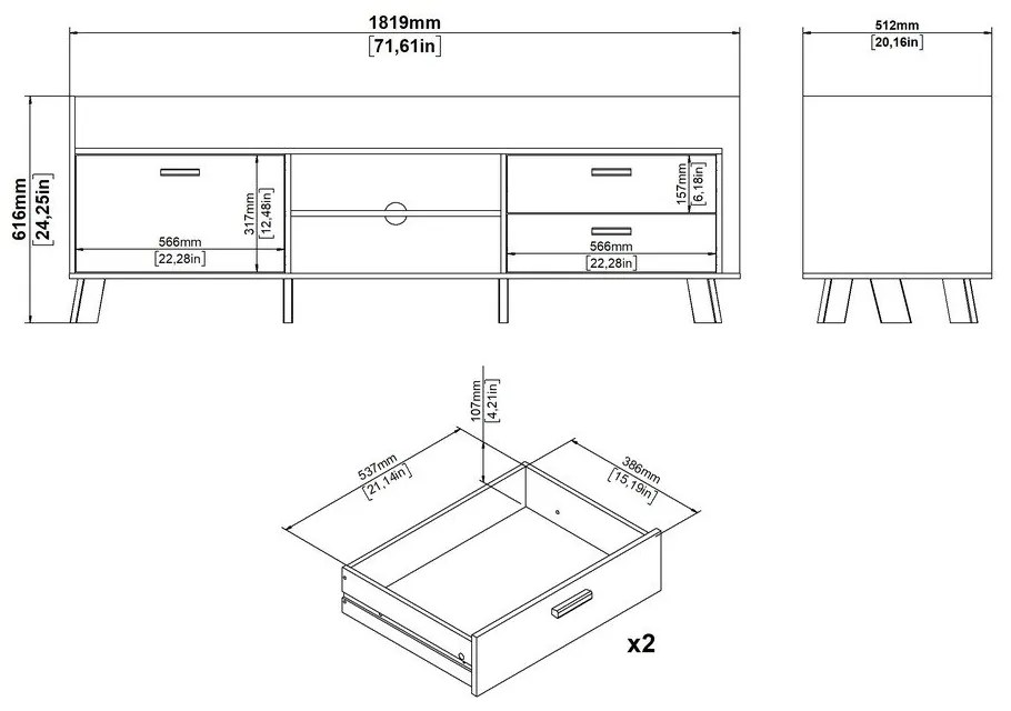 Biely/v prírodnej farbe TV stolík v dekore duba 182x62x51 cm Ikast – Tvilum