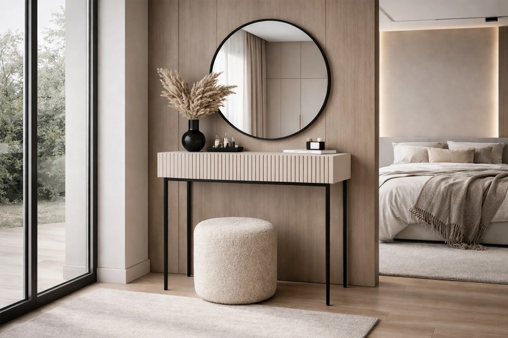 Toaletný stolík Nicole so zrkadlom 60 cm - kašmírová / čierna