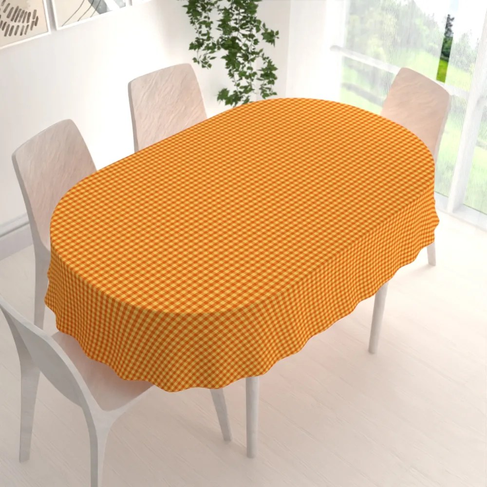 Biante Bavlnený oválny obrus Olivia OL-006 Oranžovo-žltá kocka malá 140x220 cm