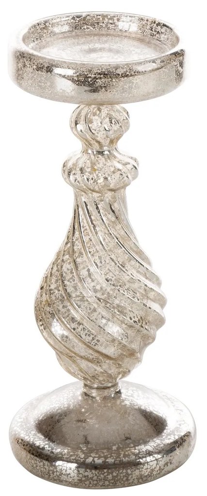 SKLENENÝ SVIETNIK 12B 10X24 CM STRIEBORNÁ