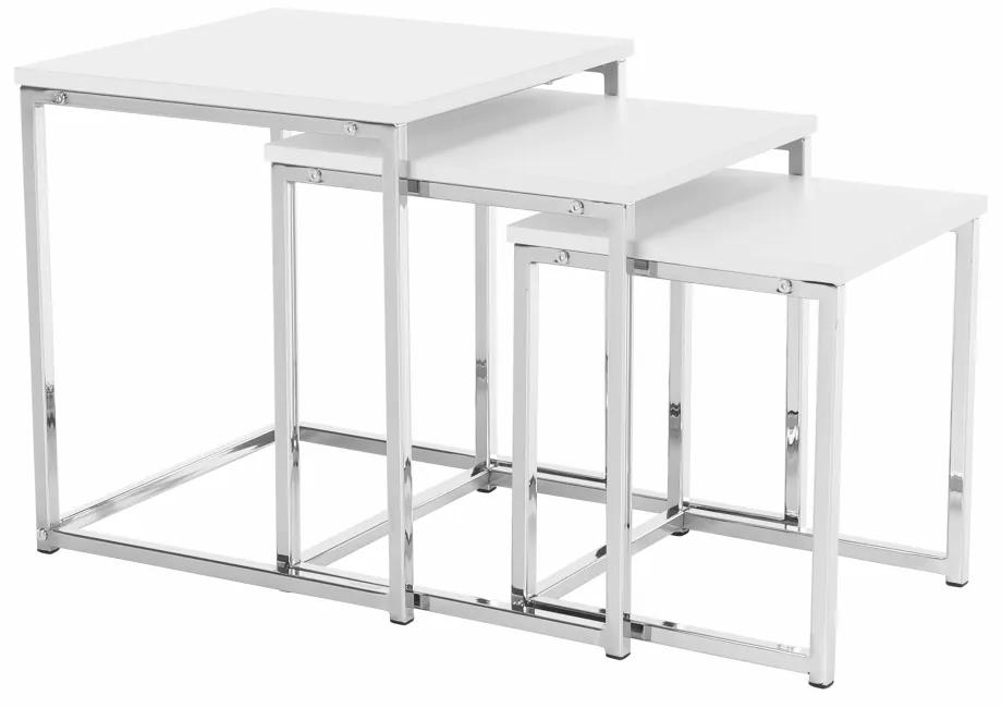 Konferenčné stolíky, set 3 ks, biela matná/chróm, MAGNO TYP 3