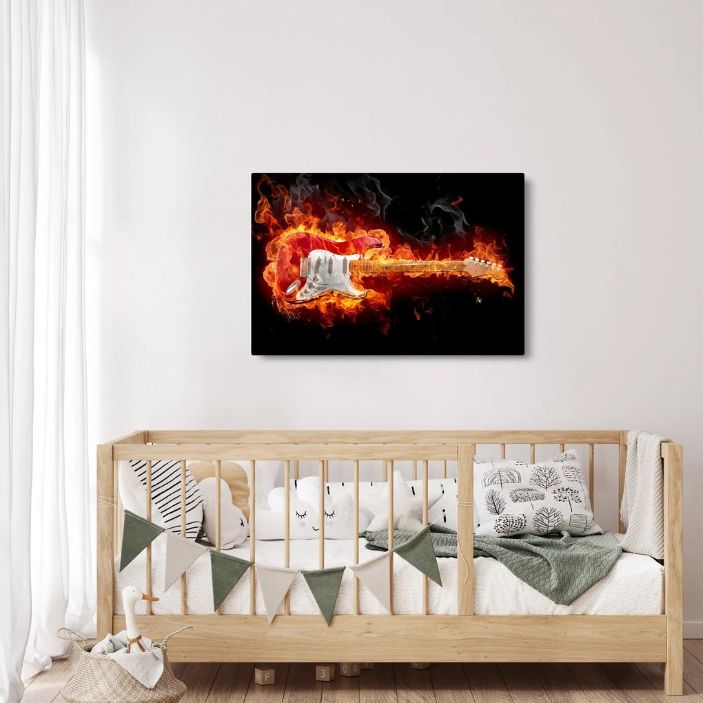 Obraz - Gitara v plameňoch (90x60 cm)