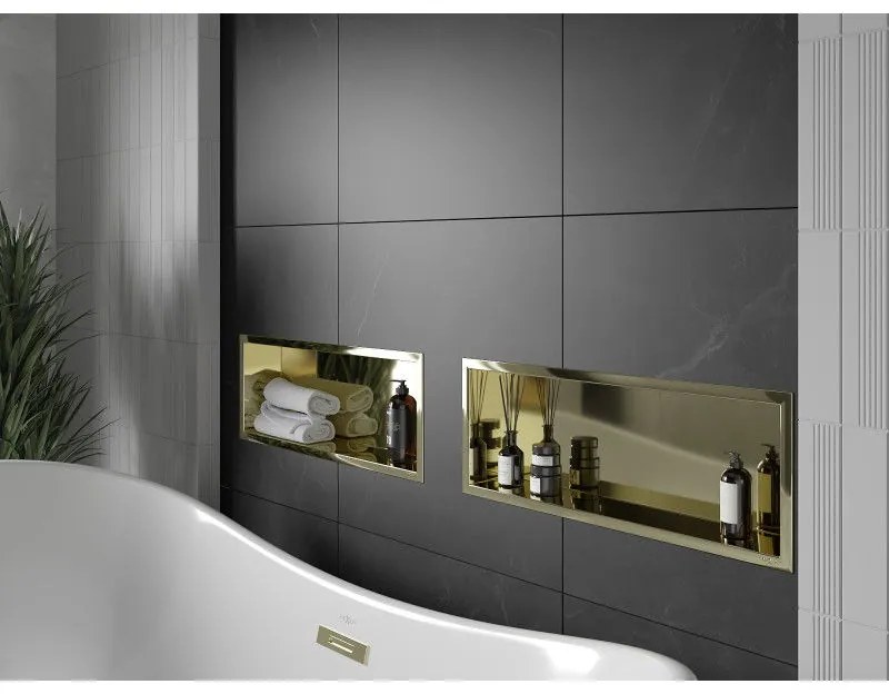 Mexen X-Wall-R, polička na zapustenie na obklad s golierom 60 x 20 cm, zlatá lesklá, 1950602010