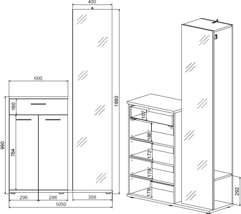 Predsieňová stena Malaga, dub evoke/biela