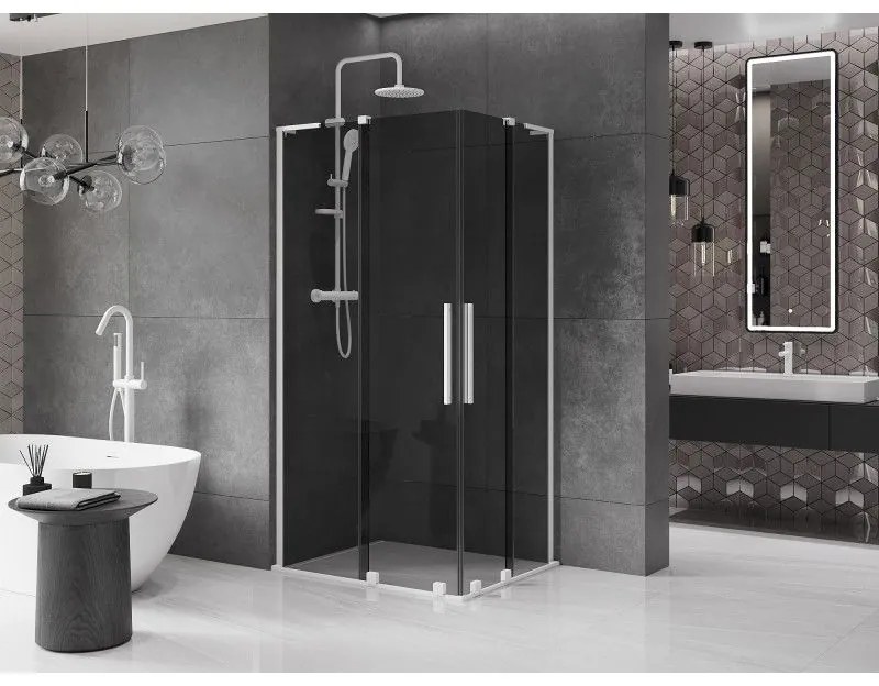 Mexen Velar L Duo, sprchový kút s posuvnými dverami 100 x 90 cm, 8mm šedé sklo, biela matná, 871-100-090-02-43-20