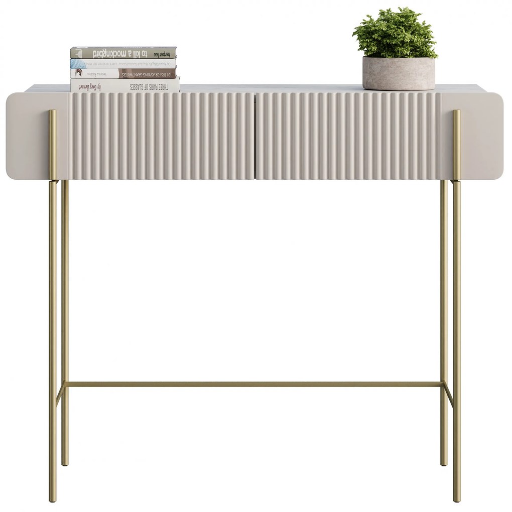 Toaletný stolík Malmi 100 cm - kašmírová / crema bianca / zlatá