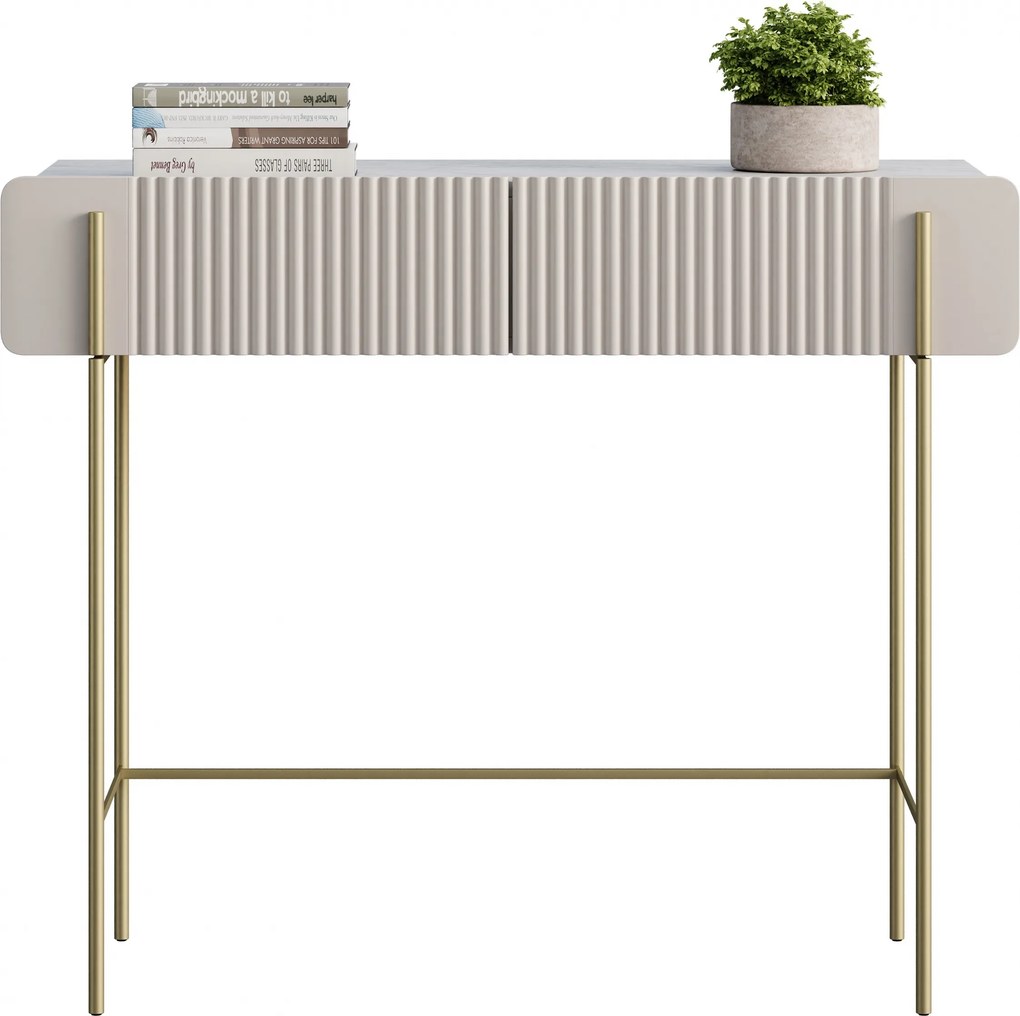Toaletný stolík so zásuvkami Malmi 100 cm - kašmír / crema bianca / zlaté nožičky
