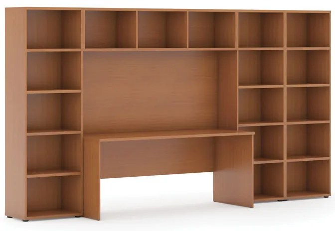Zostavy knižníc INTEGRO so stolom, nižšie/širšie, 3350 x 700/400 x 1920 mm, čerešňa