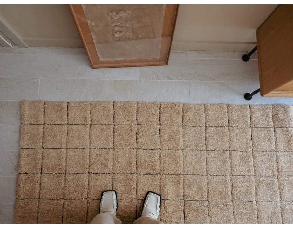 Ručne tkaný vlnený behúň jantárový 80x230 cm Mosaic Amber – Lorena Canals