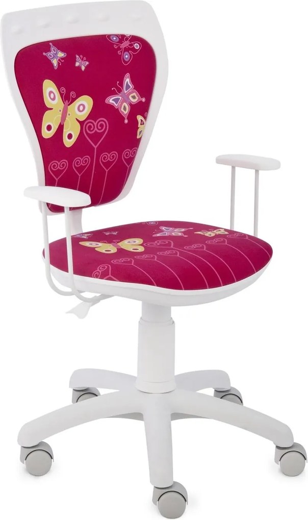 NOWY STYL Ministyle detská stolička na kolieskach s podrúčkami biela / vzor butterfly