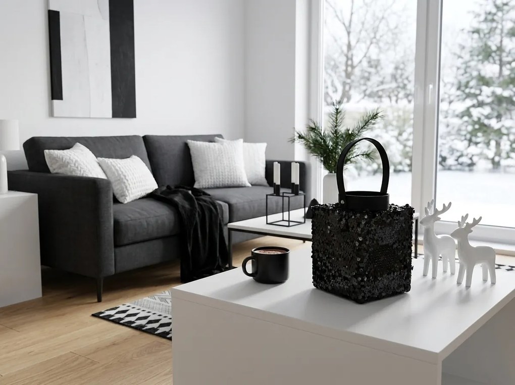 Lucerna s flitrami LOFTY GLAM 20 cm, čierna