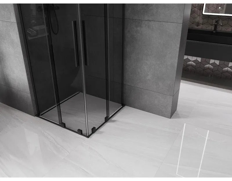 Mexen Velar L Duo, sprchový kút s posuvnými dverami 100 x 100 cm, 8mm šedé sklo, čierna matná, 871-100-100-02-43-70