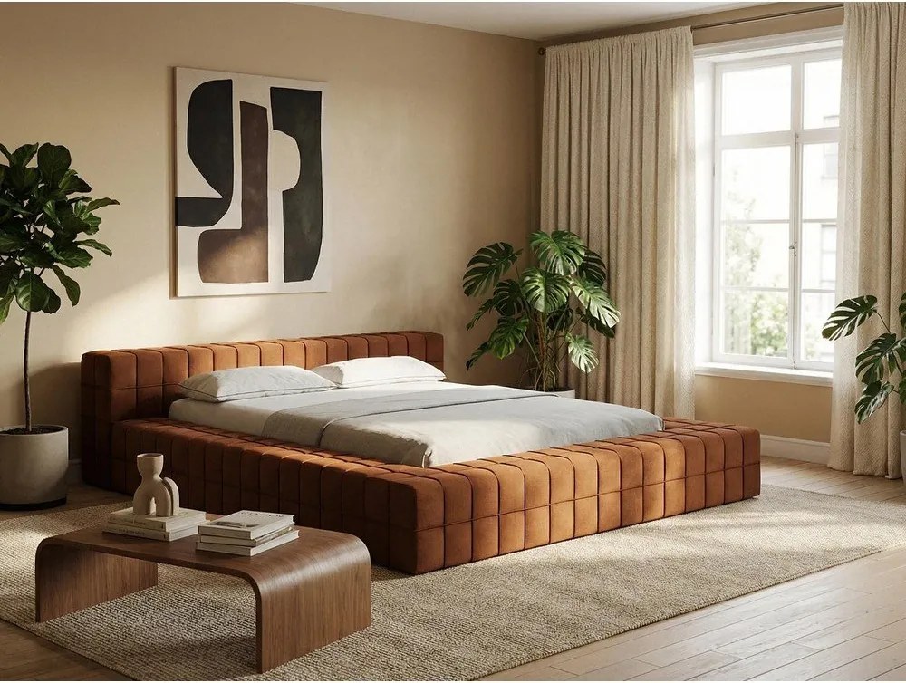 Tmavosivá čalúnená dvojlôžková posteľ s roštom 140x200 cm Akela – Makamii