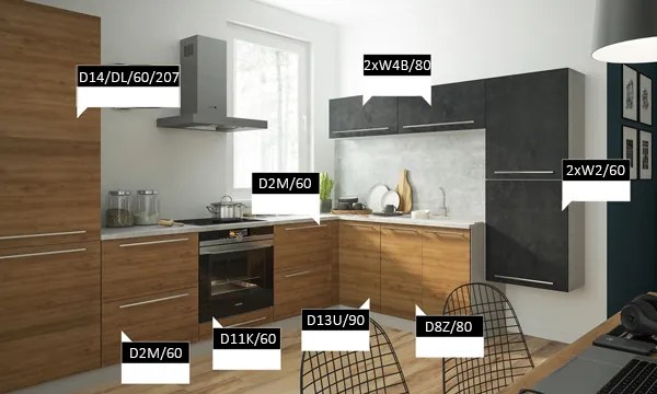 Luxusná kuchynská linka Lamika C, permbrock / čierný ares