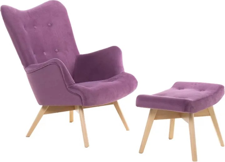 Kreslo Picolo s podnožkou, červená / prirodny (AN 2910)