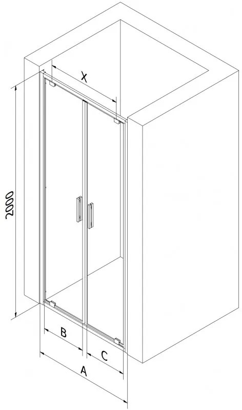 Mexen Exo, dvojité krídlové sprchové dvere 70x200 cm, 6mm číre sklo, čierny profil, 8182-070-000-70-00