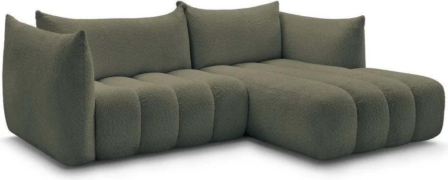 Zelená rohová pohovka z textílie buklé (pravý roh/s leňoškou) Azra – Bobochic Paris