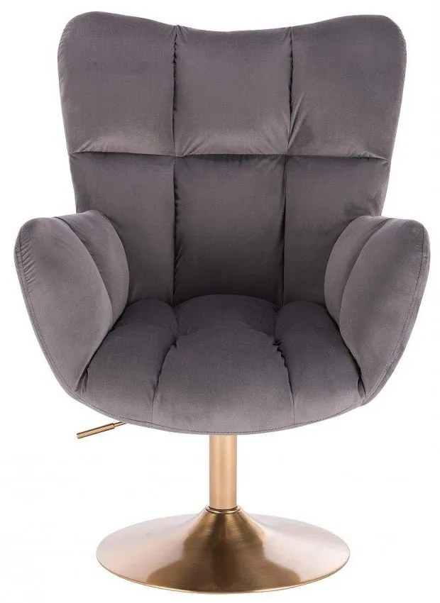 LuxuryForm DESIGN Otočné kreslo AURORA VELUR na zlatom tanieri - tmavosivé